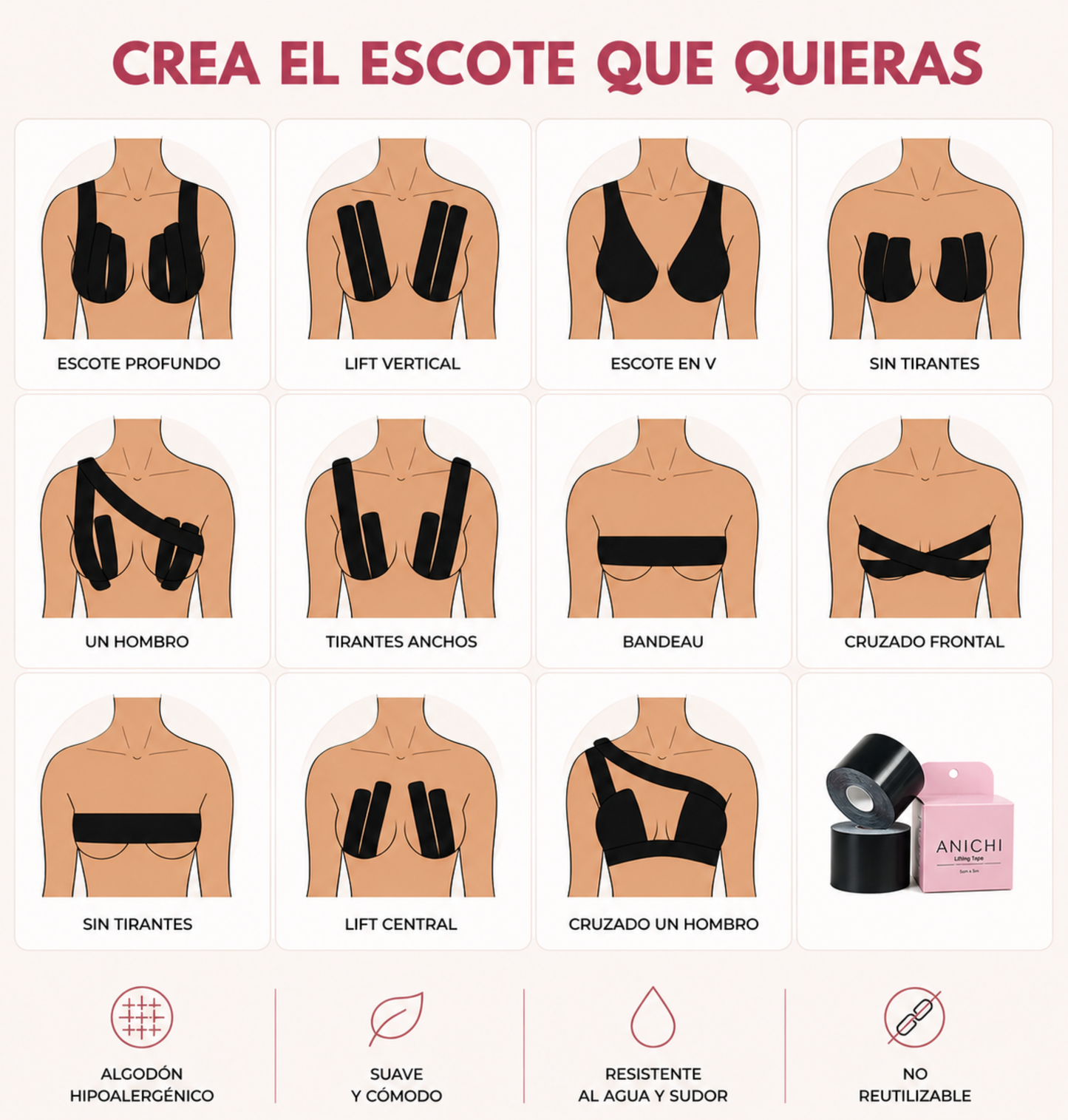 Kit Lifting Tape + Cubrepezones de Silicona Reutilizables (8cm)